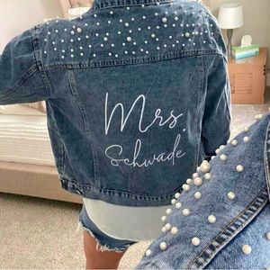 Personalized wedding pearl jean jacket